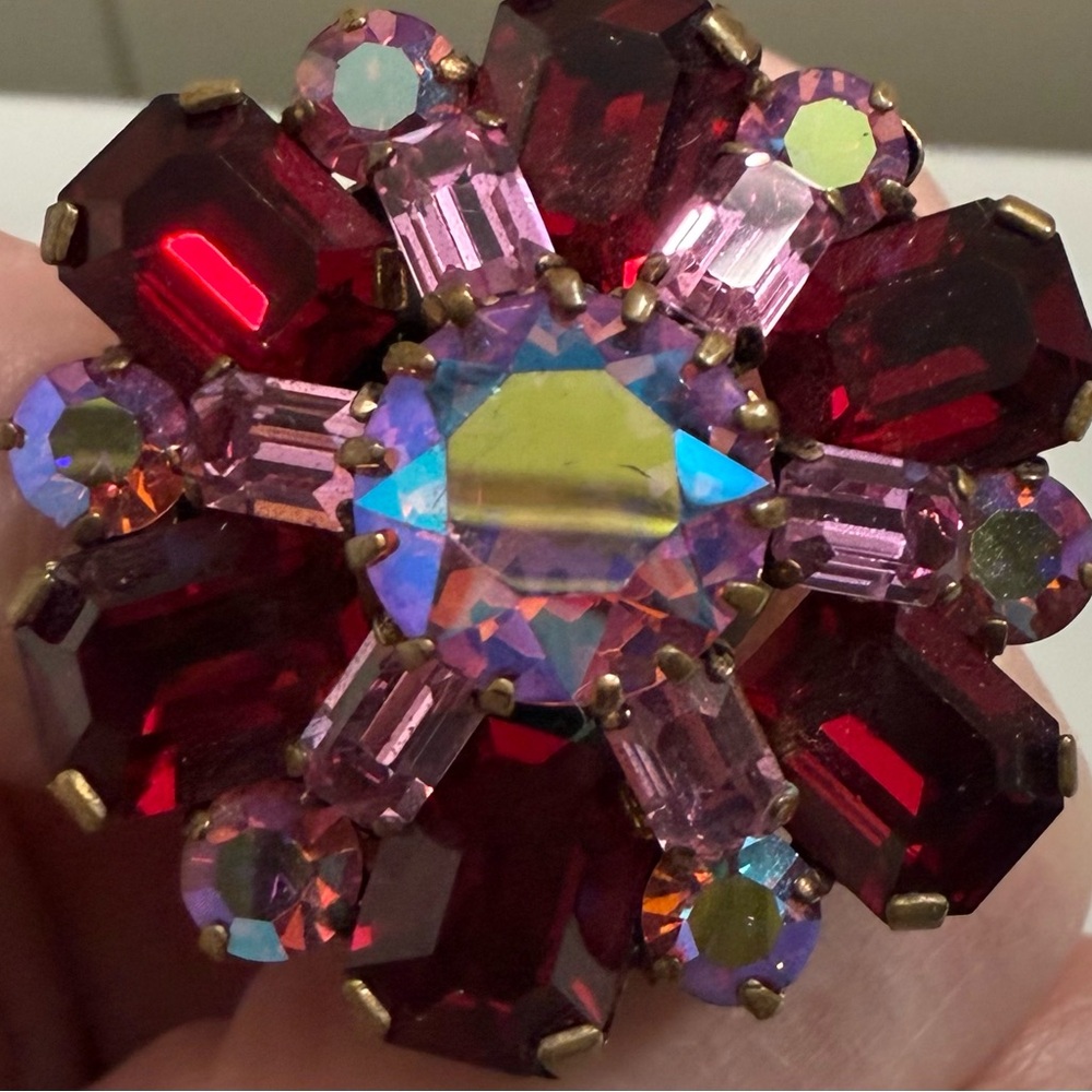 Austrian Ruby Red and Pink Gemstone Brooch